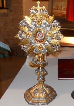 The monstrance containing a tiny relic bearing Pope John Paul II's blood, stolen from San Pietro della Ienca chapel, in the Apennine mountains, near L'Aquila, Italy