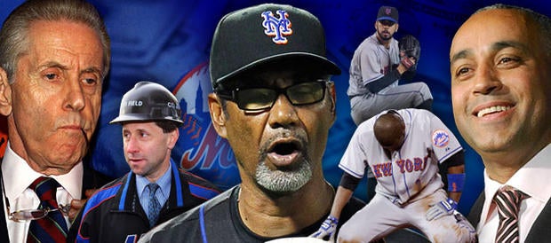 Fred Wilpon, Jeff Willpon, Jerry Manuel, Oliver Perez, Luis Castillo and Omar Minaya