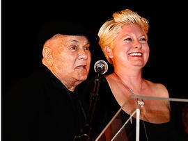 PARIS - APRIL 26: Tony Curtis and his wife Jill talk on stage for the Jules Verne Adventure Film Festival at the Grand Rex on April 26, 2008 in Paris, France. Julien M. Hekimian/Getty Images)
