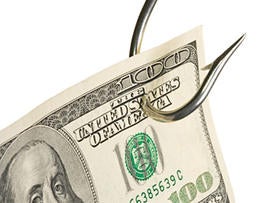 Money caught by a hook