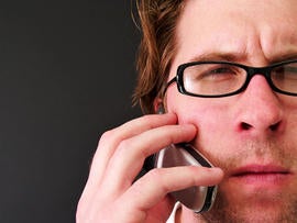 man, telephone, cellphone, talking, eyeglasses, thinking, stock, 4x3