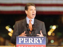 Republican presidential candidate, Texas Gov. Rick Perry speaks about energy and environmental regulations at the United States Steel Mon Valley Works Irvin Plant in West Mifflin, Pa., Friday, Oct. 14, 2011