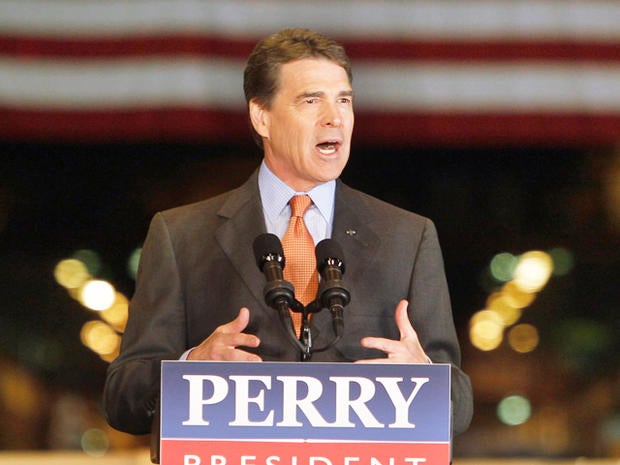 Republican presidential candidate, Texas Gov. Rick Perry speaks about energy and environmental regulations at the United States Steel Mon Valley Works Irvin Plant in West Mifflin, Pa., Friday, Oct. 14, 2011