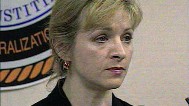 This December 1999 image shows then-Immigration and Naturalization Service spokesperson Karen Kraushaar at a news conference in Miami regarding Elian ... - karen_kraushaar_AP98122211448