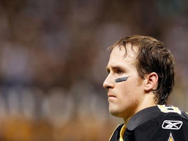 NEW ORLEANS, LA - JANUARY 07: Drew Brees #9 of the New Orleans Saints looks on against the Detroit Lions during their 2012 NFC Wild Card Playoff game at Mercedes-Benz Superdome on January 7, 2012 in New Orleans, Louisiana. (Photo by Kevin C. Cox/Getty Images)