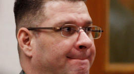 Adam Longoria watches the jury enter the courtroom during his trial in Barton County District Court in Great Bend, Kan., Friday, April 6, 2012. - AP120406029641