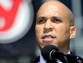 Newark Mayor Cory Booker talks during a news conference outside of the Prudential Center April 4, 2012, in Newark, N.J.
