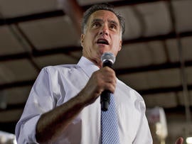 Mitt Romney speaks during a campaign stop at Southwest Office Systems