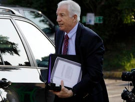 Former Penn State University assistant football coach Jerry Sandusky arrives at the Centre County Courthouse in Bellefonte, Pa., June 20, 2012.