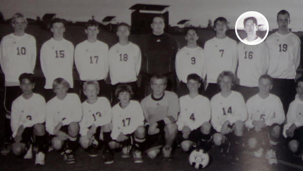 James Holmes is pictured with the Junior Varsity soccer team of Westview High in San Diego in either 2003 or 2004.