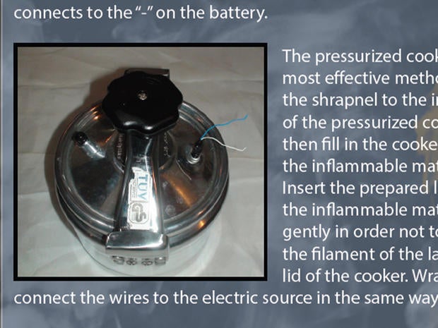 A pressure cooker bomb is shown in a how-to illustration from the al Qaeda-published online magazine "Inspire."