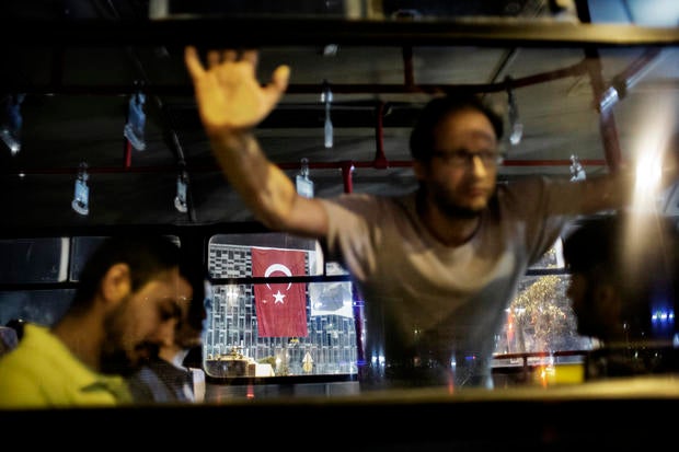 Turkey protesters held in a truck after being arrested on Tasksim Square