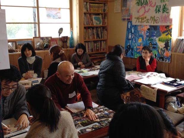 Japanese parents meet at a networking event in Fukushima prefecture