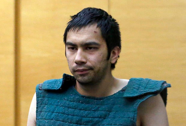 Shooting suspect Aaron Ybarra is led to a court hearing at a King County Jail courtroom June 6, 2014, in Seattle.
