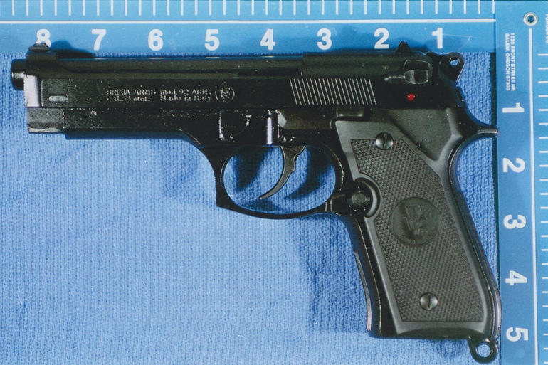 The intruder was also armed with what turned out to be a prop gun, like this one made by Brixia.