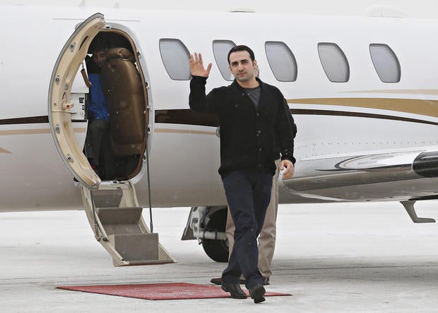 Former U.S. Marine Amir Hekmati, recently released from an Iranian prison, arrives at an airport in Flint, Michigan, Jan. 21, 2016.