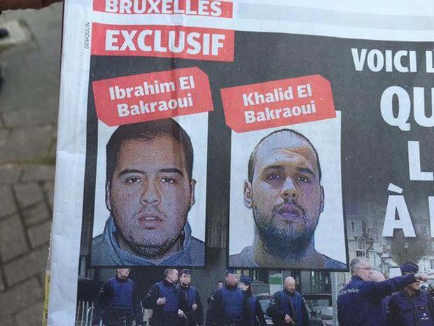 Brothers Khalid and Brahim Bakraoui, suspects linked to the Brussels terrorist attacks, are pictured on a newspaper front page in Brussels