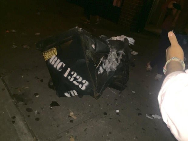 A trash dumpster was apparently damaged in an explosion in the Manhattan borough of New York on Sept. 17, 2016.