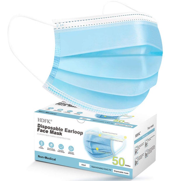 Face Mask Disposable Adults 3Ply Non-Woven (50 Pack) 