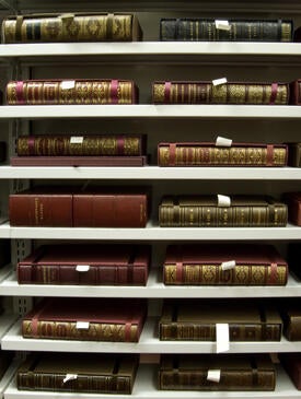Copies of "The First Folio" in the Folger Shakespeare Library vault