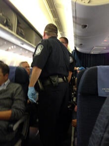 A picture from inside the cabin of United Airlines Flight 998 from Brussels Oct. 4, 2014.