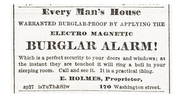 First Home Alarm Systems ad - Sunday paper: February 21st, 1858