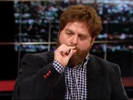 The Hangover Actor Zach Galifianakis Smokes a Joint on "Real Time with Bill Maher"