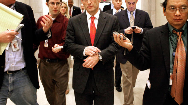 House Majority Leader Eric Cantor is chased by reporters after a news conference at the U.S. Capitol Dec. 22, 2011, in Washington. 