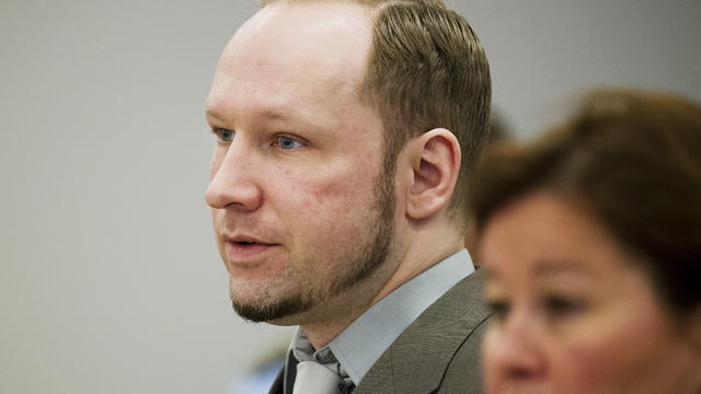Anders Behring Breivik arrives in the courtroom in Oslo Tuesday April 24, 2012. 