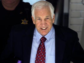 Former Penn State assistant football coach Jerry Sandusky leaves the Centre County Courthouse in Bellefonte, Pa., June 20, 2012.