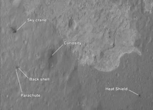 The Mars Reconnaissance Orbiter spots the landing sight of Curiosity.