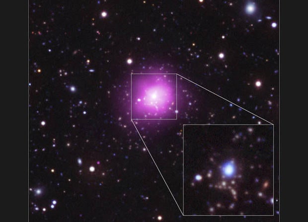Optical/UV/X-ray composite with a pull-out from the central region to optical/UV image.