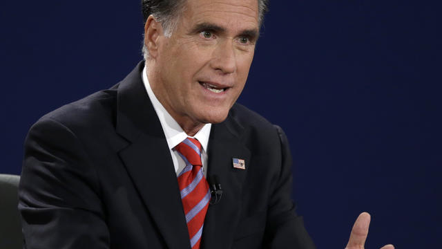 Republican presidential nominee Mitt Romney answers a question during the third presidential debate at Lynn University, Monday, Oct. 22, 2012, in Boca Raton, Fla. 