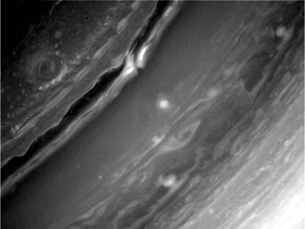 This image, captured by the Cassini orbiter on Christmas Eve (Dec. 24) and beamed to Earth on Dec. 26., shows details of Saturn's turbulent surface.