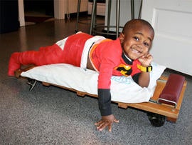 Robby has osteogenesis imperfecta, a disease that makes his bones brittle.