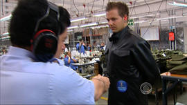Miguel Caballero demonstrates his new product on a brave participant