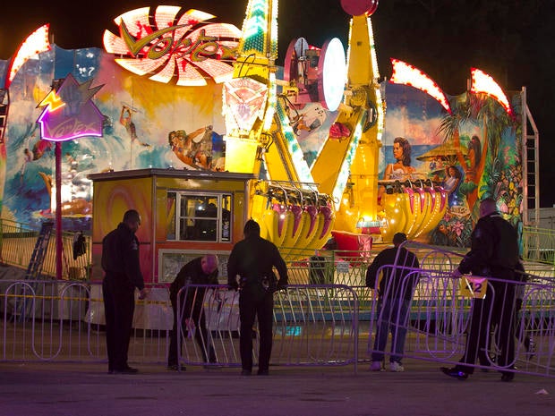 Fairgrounds Police secure a barricade around the Vortex after an accident closed the ride just after 9 p.m. on Thursday Oct. 24, 2013 at the N.C. State Fair in Raleigh, N.C. The accident occurred on the ride at the North Carolina State Fair on Thursday night, sending five people to the hospital; 2 were reported in critical condition