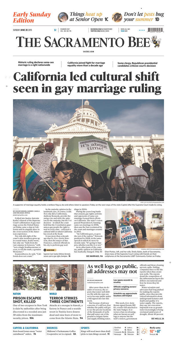 Sacramento Bee Front Page 