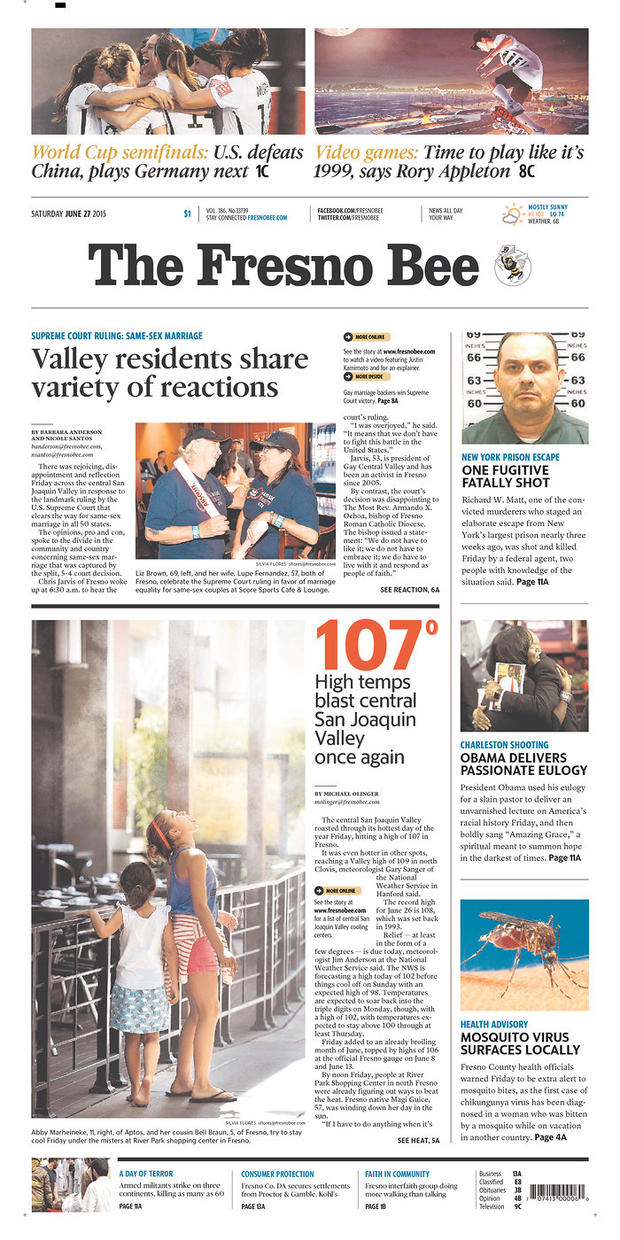 Fresno Bee Front Page 