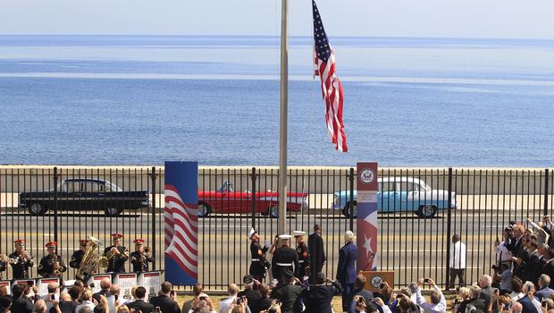 U.S. Marines raise the U.S. flag at the U.S. embassy in Havana Cuba on Aug. 14 2015.         
                                     Reuters