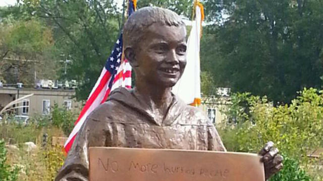 ​A statue of Boston Marathon victim Martin Richard is seen at Bridgewater State University in Massachusetts. 