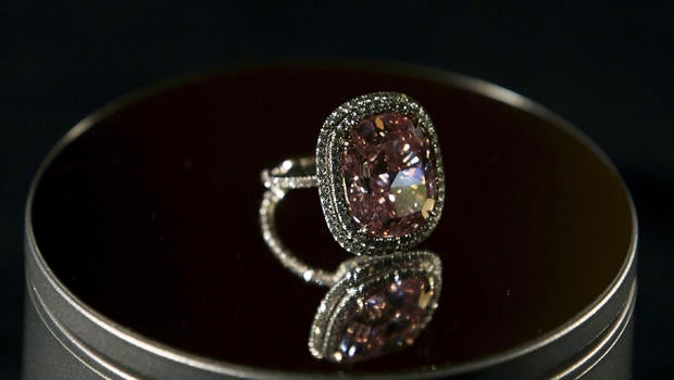 A cushion-shaped 16.08-carat vivid pink diamond is pictured at Christie's auction house in Geneva, Switzerland, Oct. 30, 2015.