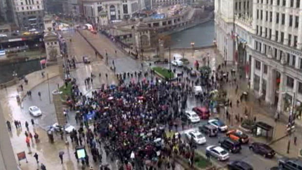 Protesters shut down part of Michigan Avenue in Chicago Nov. 27, 2015.