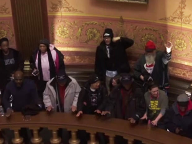 Demonstrators in Michigan Capitol building protesting against Gov. Rick Snyder over the water crisis in Flint on January 14, 2016