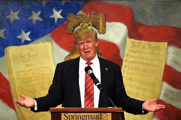Republican presidential candidate Donald Trump speaks at the South Carolina Tea Party Convention at the Springmaid Beach Resort in Myrtle Beach, South Carolina, Jan. 16, 2016.