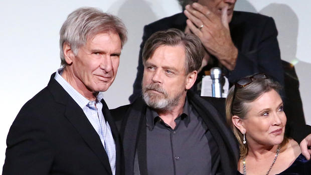 (L-R) Actors Harrison Ford, Mark Hamill and Carrie Fisher 
