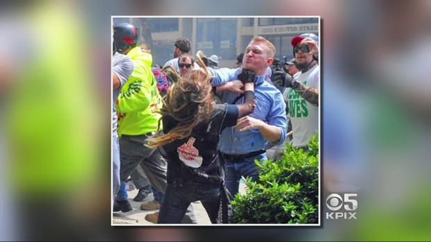 Woman Punched by Alleged White Supremacist at Berkeley "Patriots Day" Protest 