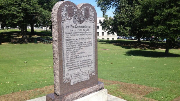 A statue of the Ten Commandments is seen after it was installed on the grounds of the state Capitol in Little Rock, Arkansas, June 27, 2017.