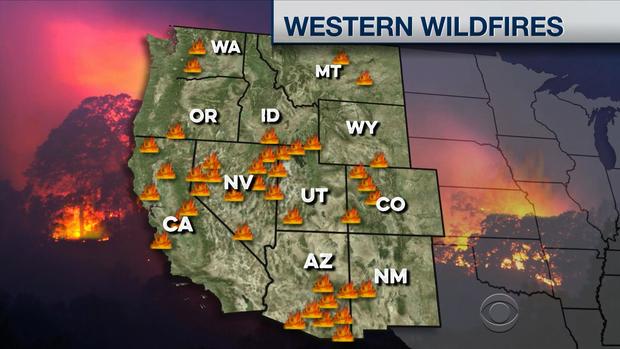 Wildfires Blaze Through The West As Temperatures Hit Record High Cbs News 0995