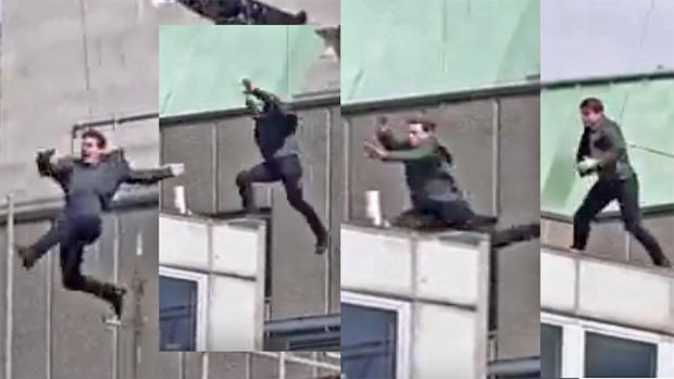 Frames from a Video of Tom Cruise Apparently Injured Filming a Stunt for Mission Impossible 